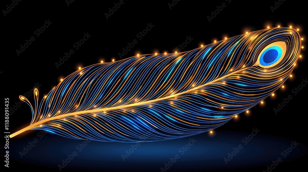 Poster illuminated feather art digital creation dark background abstract design visual concept for creative