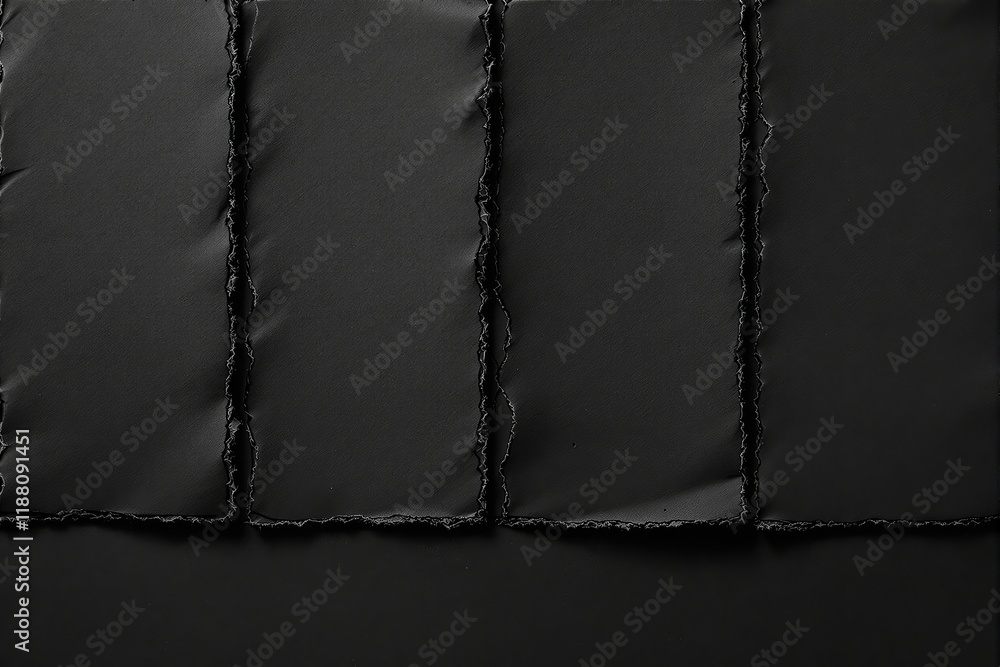 Aufkleber close-up of torn textured paper sheets with rough edges in a dark monochrome arrangement, showcasing