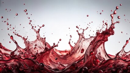Deep red wine splashes on a white background, creating a mesmerizing abstract pattern, red wine