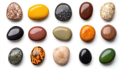 Sea Pebbles: Isolated Stones with Unique Numbers on White Background