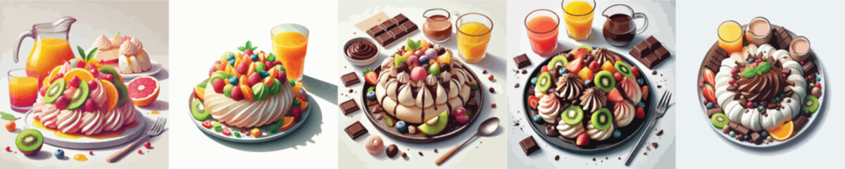 vector set of australian dish pavlova