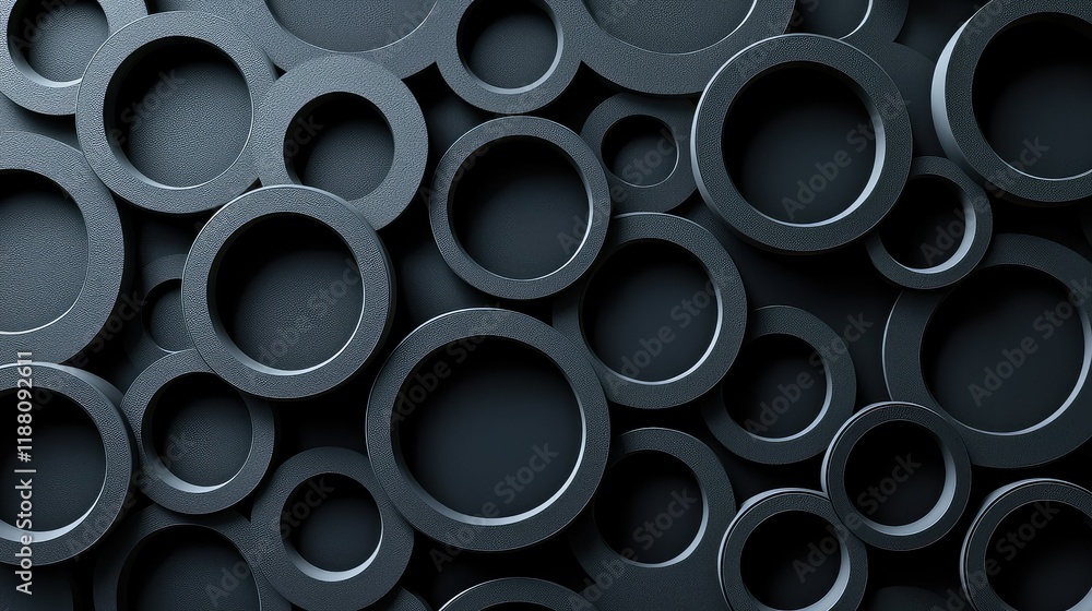 Poster abstract background of circular shapes in black tones and textures
