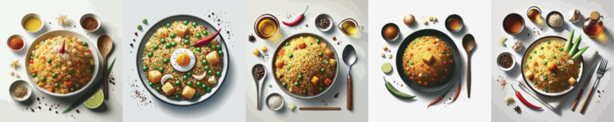 vector set of delicious fried rice dishes