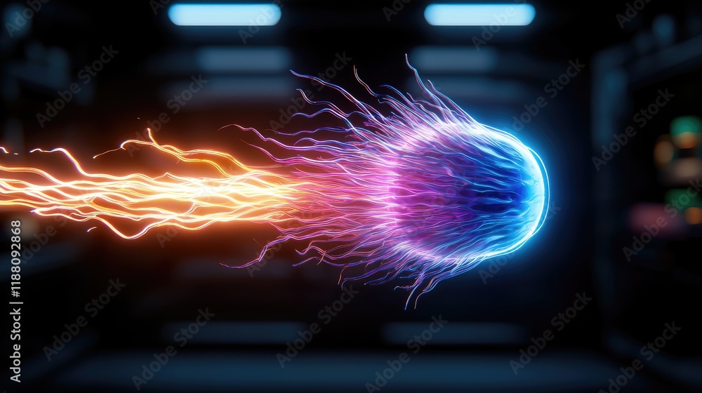 Poster dynamic energy sphere propulsion futuristic lab digital art high-tech environment close-up view conc