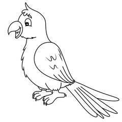 Cute cartoon hand drawn funny parrot coloring page.