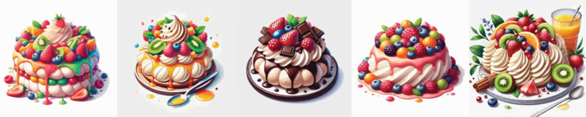 vector set of australian dish pavlova