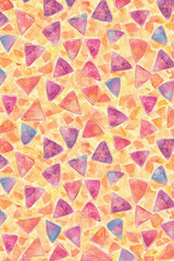A soft abstract background featuring colorful triangles in shades of pink and orange, perfect for artistic designs.
