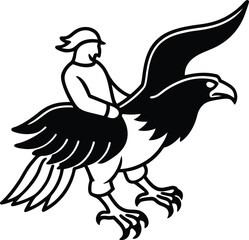 Riding Eagle vector illustration, Eagle silhouette vector art, Eagle line art vector