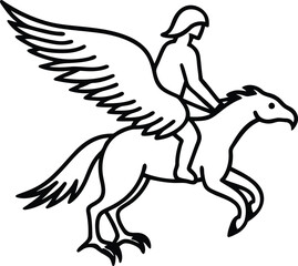 Riding Eagle vector illustration, Eagle silhouette vector art, Eagle line art vector