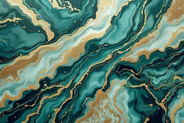 Abstract marble texture in teal and gold tones, featuring fluid, wavy designs and shimmering accents on a textured background. Concept of luxury. Ai generative
