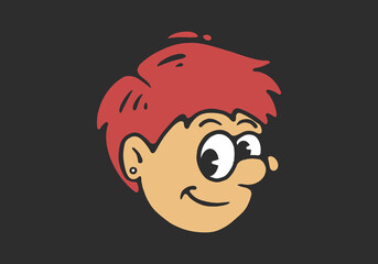 Boy's face with a smiling expression, flat art illustration