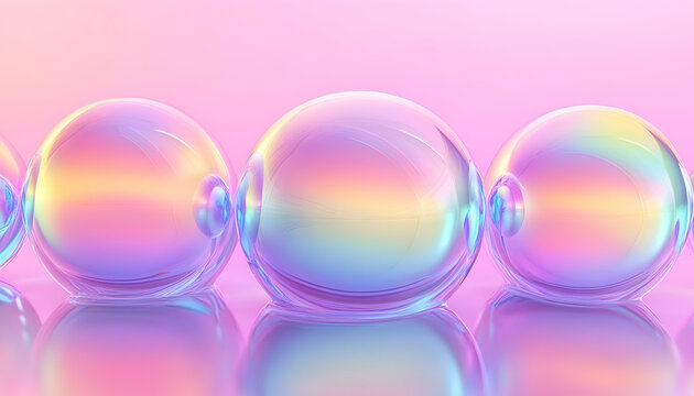 3D Abstract Background Illustration - Iridescent Bubbles, Pink, Blue, Gradient, Reflective Surface, Smooth, Modern, Minimalist, Art