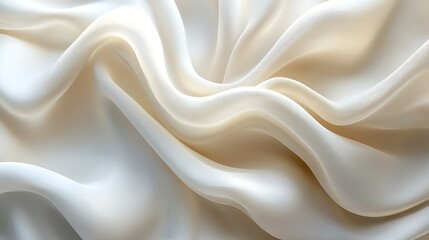 Fototapeta premium Creamy silk fabric drapes, elegant waves, soft texture, studio shot, design background