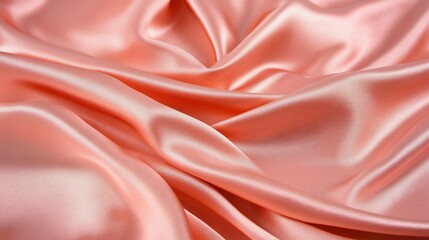 Fototapeta premium Peach-colored satin fabric with elegant folds and drapes.
