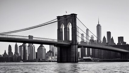 Ein erstaunliches und unvergessliches Bild der Brooklyn Bridge mit der Skyline von Manhattan im Hintergrund und einem Blick auf die Skyline der Stadt am Wasser von der Brooklyn Bridge aus.