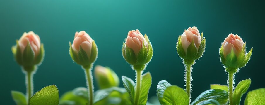 Demarche de croissance dune paquerette, du bouton floral a la fleur ouverte, fond vert et lumiere du soleil eclatante