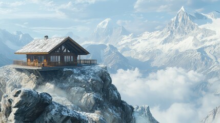 Cozy Mountain Cabin on Rocky Peak Surrounded by Majestic Mountains