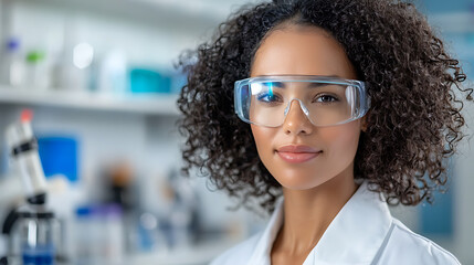 Action-packed analysis scientist in lab safety goggles on research environment scientific inquiry professional perspective on chemistry