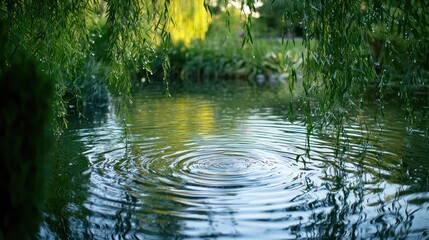 Obraz premium Tranquil Reflection of Nature in a Serene Pond with Rippling Water