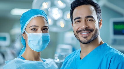 Surgeon and surgical assistant collaborating in a clean medical environment hospital operating room professional healthcare surgical precision teamwork medical care