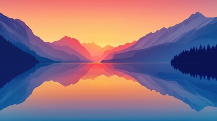 Tranquil Mountain Lake at Sunrise with Vibrant Color Reflections