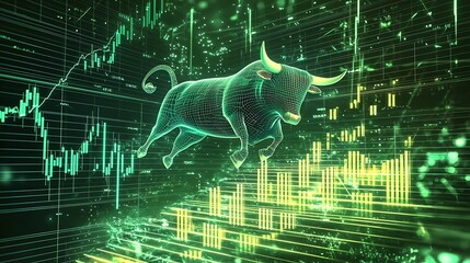 Digital Bull Symbolizing Market Growth and Financial Success
