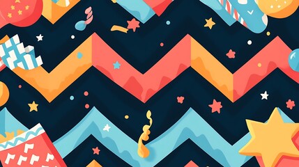 Obraz premium Fun zigzag patterns with colorful birthday themes.