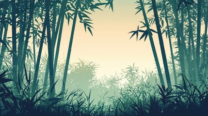 Tranquil Bamboo Forest Silhouette at Dawn with Soft Gradient Sky