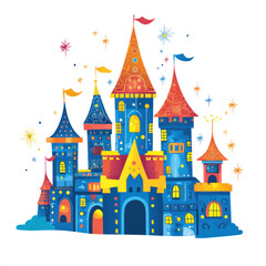 Whimsical Colorful Castle Illustration