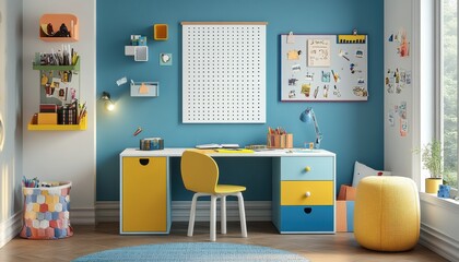 Colorful Childrens Study Room Desk Setup