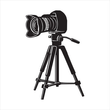 black camera on tripod clip art preview