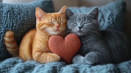 Romantic Love-Themed Watercolor Cat Couple for Nursery Decoration
