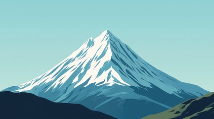 Majestic Snow-Capped Mountain Under Clear Blue Sky Landscape