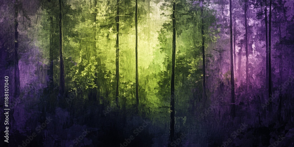 Aufkleber abstract forest background featuring a harmonious blend of green and purple tones, creating a captiv