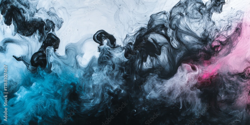 Aufkleber black and white ink background merges with colorful fog, creating an abstract swirling ocean effect.
