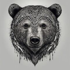 A bear’s head as a tribal tattoo design on a white background.