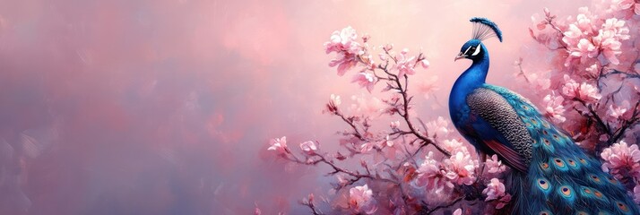 Majestic Peacock Amidst Blooming Cherry Blossoms