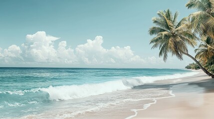 Serene Tropical Beach with Palm Trees and Clear Blue Waters