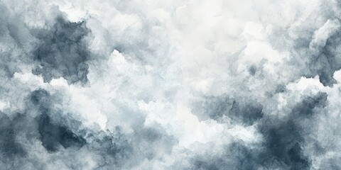 Obraz premium Abstract watercolor texture background featuring white and gray clouds, ideal for decoration, design, and creating seasonal scenes on a blank canvas. Perfect for artistic inspiration.
