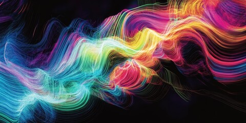 Obraz premium Neon stripes vividly represent and illustrate the activity occurring in the brain, showcasing the dynamic processes of brain function through colorful visualization.