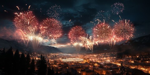 Stunning grand finale fireworks illuminate the night sky, creating a breathtaking display in a historic mining town, celebrating the vibrant spirit and culture of grand finale fireworks.