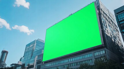 Giant Green Billboard on Modern Cityscape: A Vibrant Urban Scene