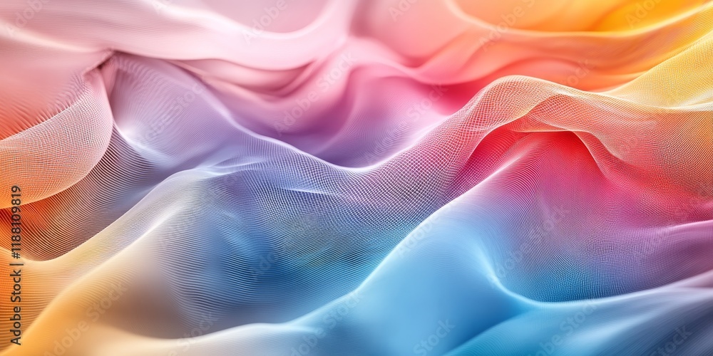 Poster abstract wavy background features colored interference overlays and intricate fine meshes, showcasin