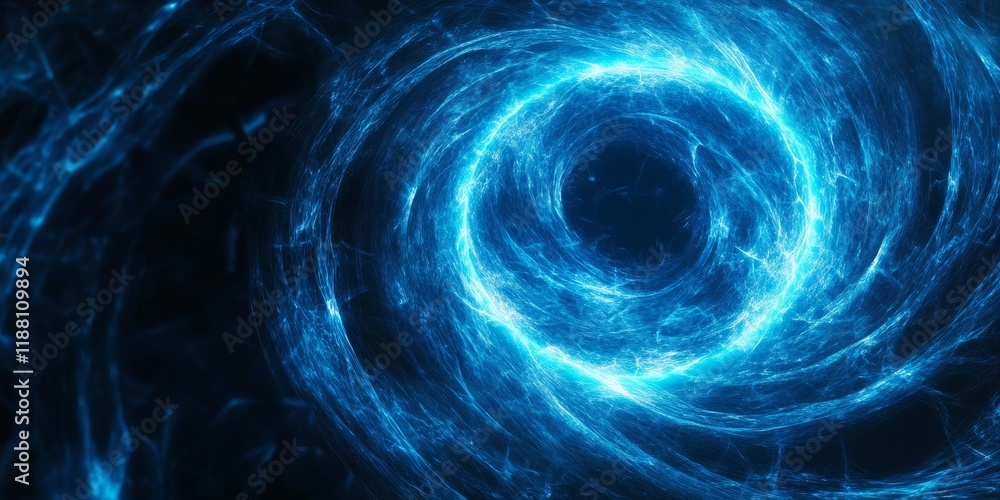 Poster Blue glowing circular trajectories in space create a mesmerizing visual experience. This computer generated abstract background features stunning blue glowing circular trajectories, captivating the