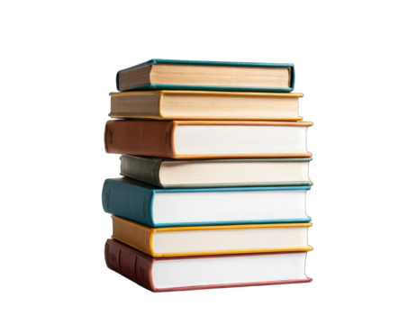 Stack of Books Isolated on Transparent PNG Background, Knowledge, Education, and Learning Concept.