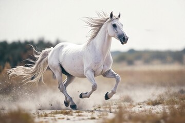 Camargue horse breed galloping in the wild