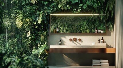Bathroom with minimalist design and vertical garden