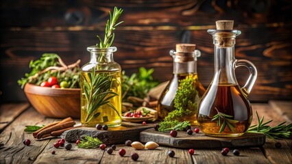 Fragrant olive oil and wine vinegar infused with fragrant herbs and a sprinkle of Mediterranean flair