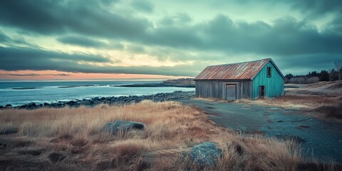 A coastal stock photo shop includes a warehouse, highlighting the connection between the beautiful shoreline and the storage space for photographs and images.