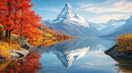 Fototapeta premium Tranquil Autumn Landscape with Majestic Mountain Reflection